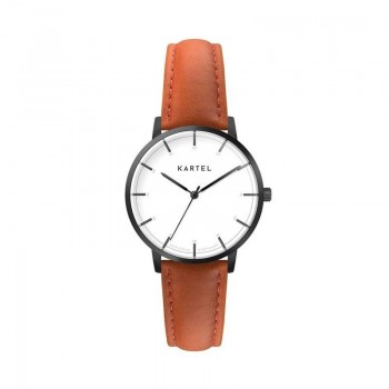 ISLA 34MM ORANGE LEATHER STRAP WATCH