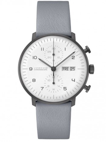 027/4008.04 max bill Chronoscope Automatic Watch Grey Leather Strap