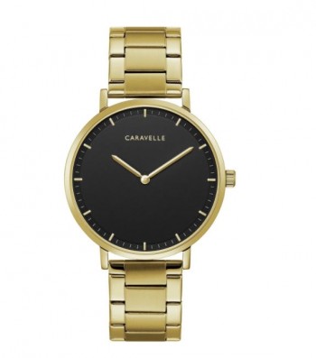 Caravelle by Bulova Mens 44A112 Gold-Tone Black Dial Bracelet Watch
