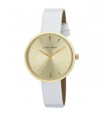 Laura Ashley Womens Gold Round Case With White Strap Watch
