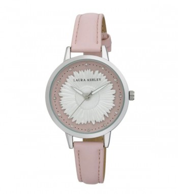 Laura Ashley Womens Silver Round "Sunflower" Dial Strap Watch