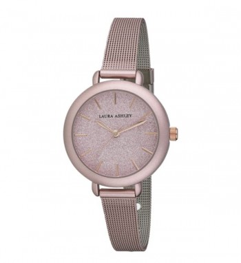 Laura Ashley Womens LA31069PK Glitz Sparkle Dial Spray Pink Mesh Band Watch