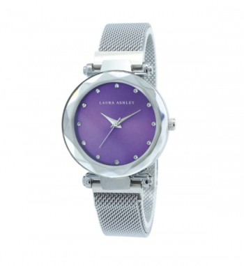 Laura Ashley Womens Silver Strap Purple Dial Facet Bezel Magnet Closure Watch