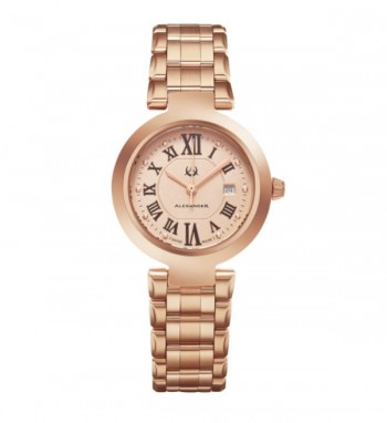 Alexander Women's Swiss Made Niki Rose Tone Stainless Steel Link Bracelet Watch