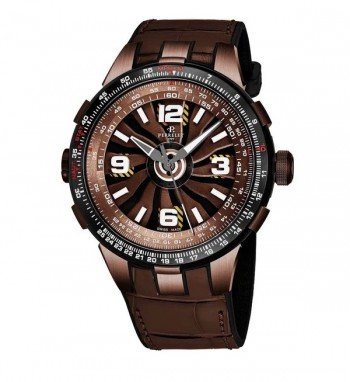 Perrelet Men's A1094/2 'Turbine Pilot' Brown Turbine Dial Brown Leather Strap Automatic Watch