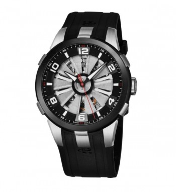 Perrelet Men's A1082/1 'Turbine Skeleton' Silver Skeleton Dial Black Rubber Strap Automatic Watch