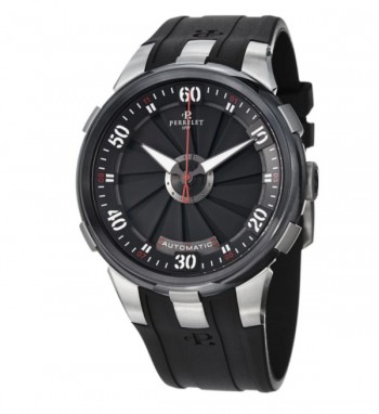 Perrelet Men's A1050/1 'Turbine XL' Black Dial Black Rubber Strap Watch