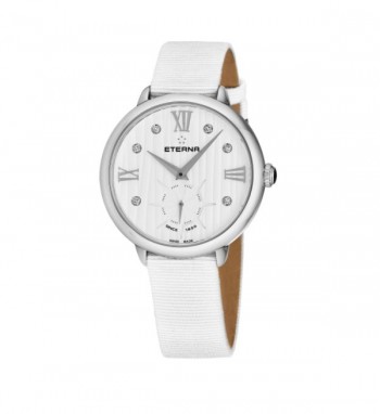 Eterna Women's 2801.41.96.1406 'Eternity' White Diamond Dial White Gros Grain Strap Small Seconds Watch