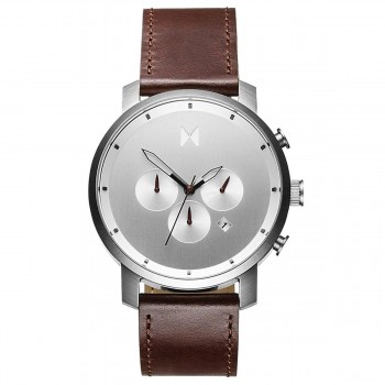 CHRONO SILVER BROWN LEATHER